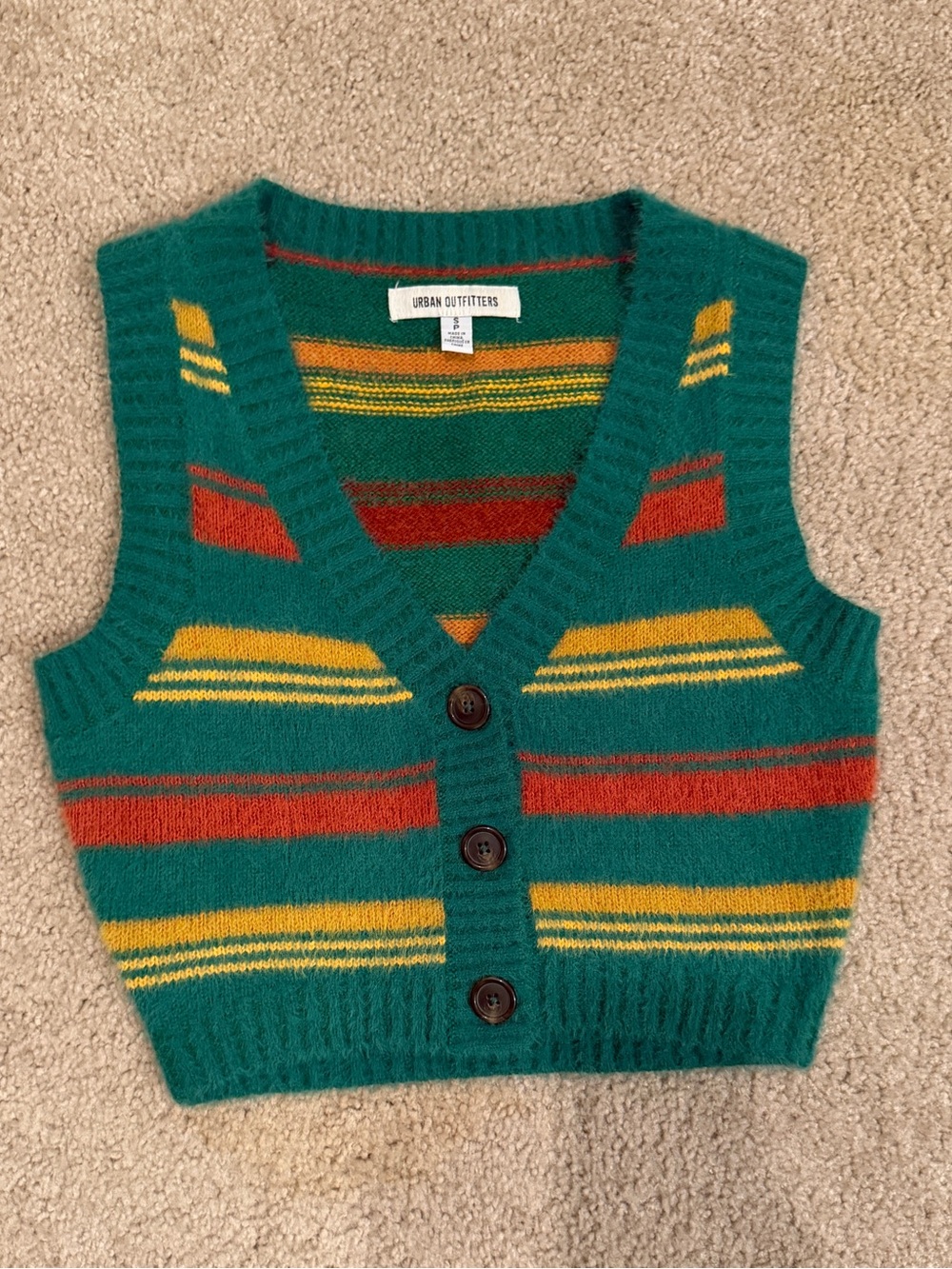 Urban Outfitters Teal Green Striped Knit Sweater Vest